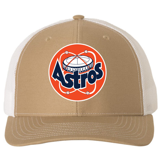 Astros Retro Astrodome 3D PVC Patch Hat- Khaki/ White - Ten Gallon Hat Co.