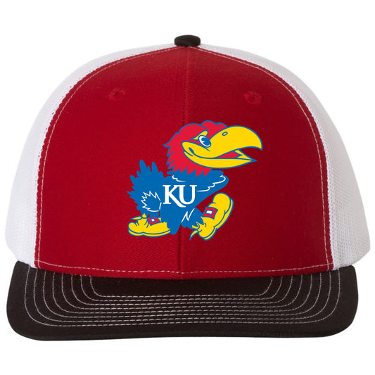 Kansas Jayhawks Classic 3D Snapback Trucker Hat- Red/ White/ Black - Ten Gallon Hat Co.