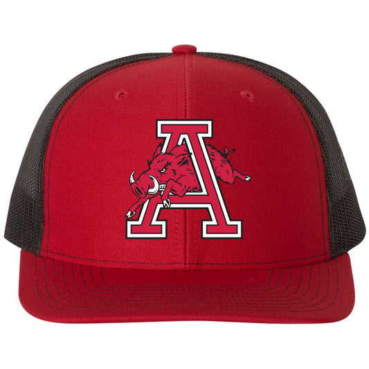 Arkansas Razorbacks Jumping Hog 3D Snapback Trucker Hat- Red/ Black - Ten Gallon Hat Co.