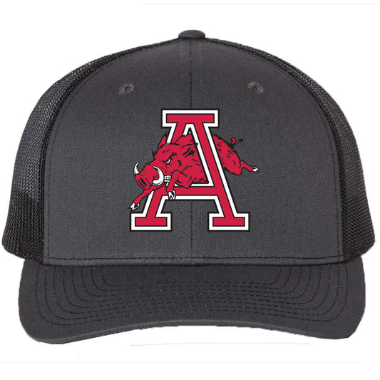 Arkansas Razorbacks Jumping Hog 3D Snapback Trucker Hat- Charcoal/ Black - Ten Gallon Hat Co.