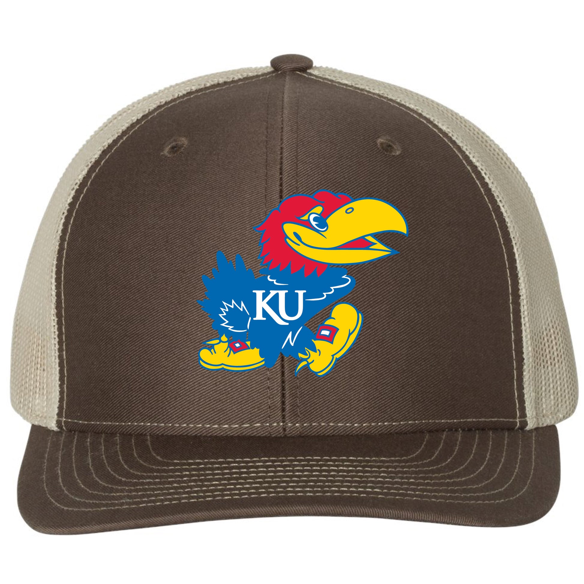 Kansas Jayhawks 3D YP Snapback Trucker Hat- Brown/ Khaki - Ten Gallon Hat Co.