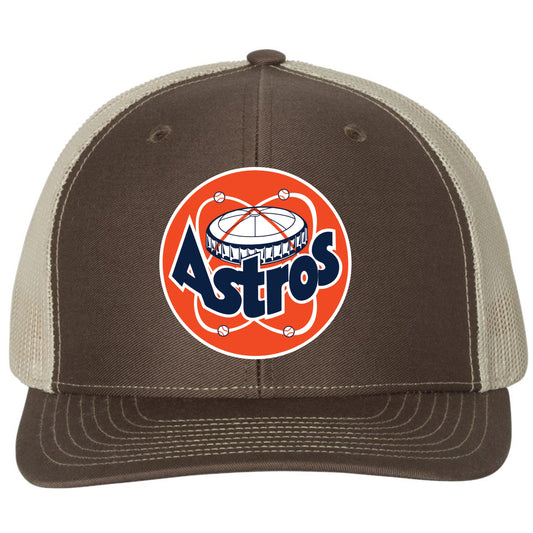 Astros Retro Astrodome 3D YP Snapback Trucker Hat- Brown/ Khaki - Ten Gallon Hat Co.