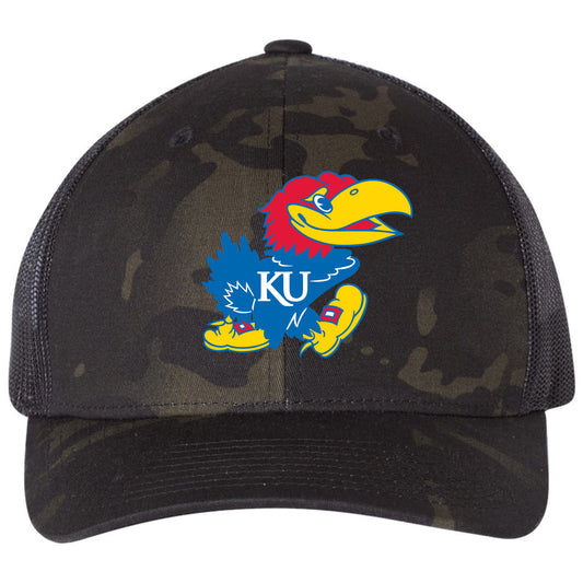 Kansas Jayhawks Classic 3D YP Snapback Trucker Hat- Multicam Black/ Black - Ten Gallon Hat Co.