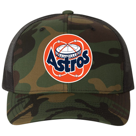 Astros Retro Astrodome Classic 3D YP Snapback Trucker Hat- Army Camo/ Black - Ten Gallon Hat Co.