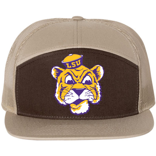 LSU Sailor Mike 3D Snapback Seven-Panel Trucker Hat- Brown/ Khaki - Ten Gallon Hat Co.