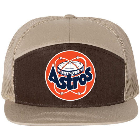 Astros Retro Astrodome 3D Snapback Seven-Panel Trucker Hat- Brown/ Khaki - Ten Gallon Hat Co.