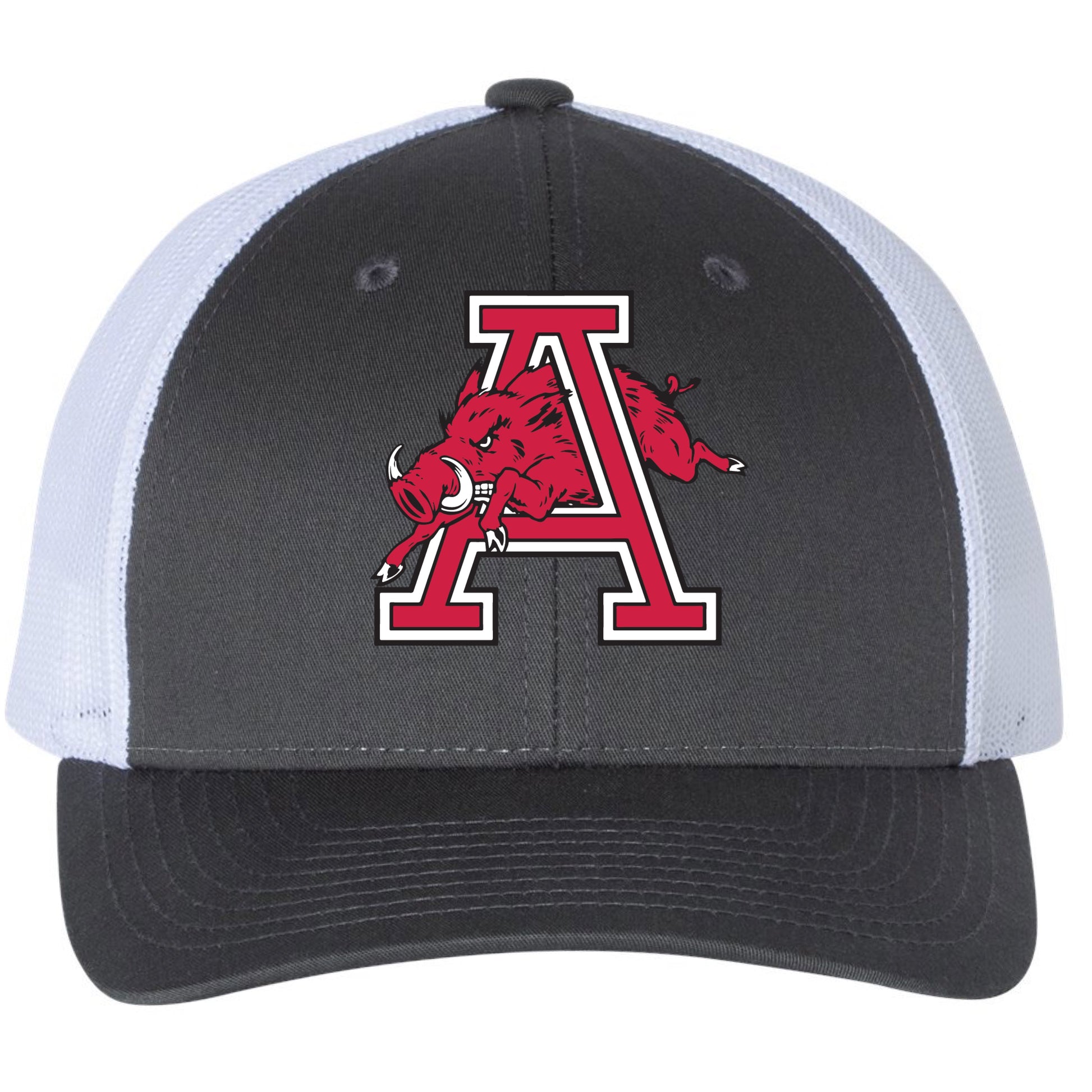 Arkansas Razorbacks Jumping Hog 3D Snapback Trucker Hat- Charcoal/ White - Ten Gallon Hat Co.