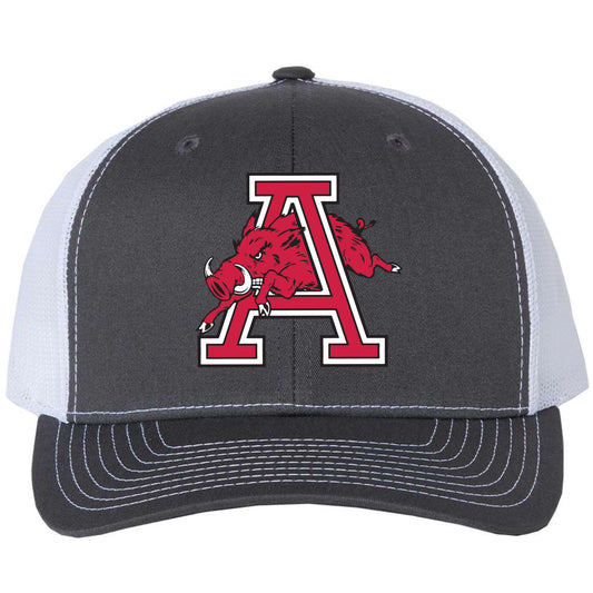 Arkansas Razorbacks Jumping Hog 3D Snapback Trucker Hat- Charcoal/ White - Ten Gallon Hat Co.