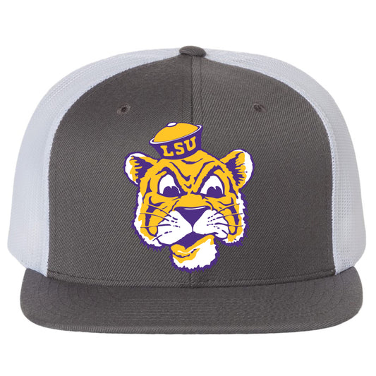 LSU Sailor Mike 3D PVC Patch Wool Blend Flat Bill Hat- Charcoal/ White - Ten Gallon Hat Co.