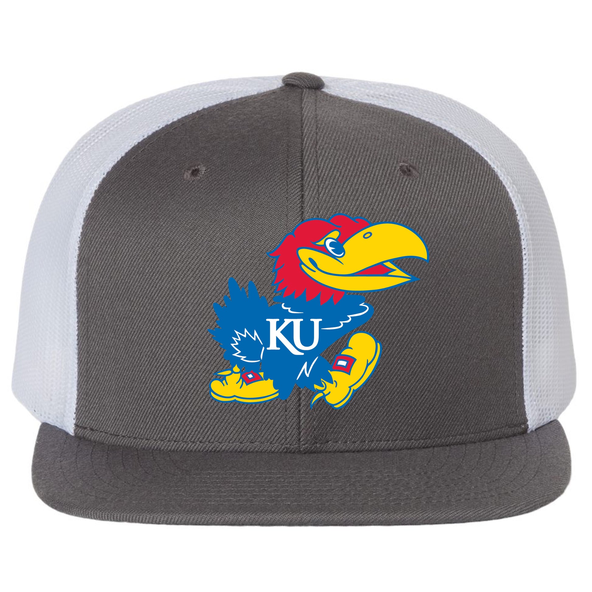 Kansas Jayhawks 3D PVC Patch Wool Blend Flat Bill Hat- Charcoal/ White - Ten Gallon Hat Co.