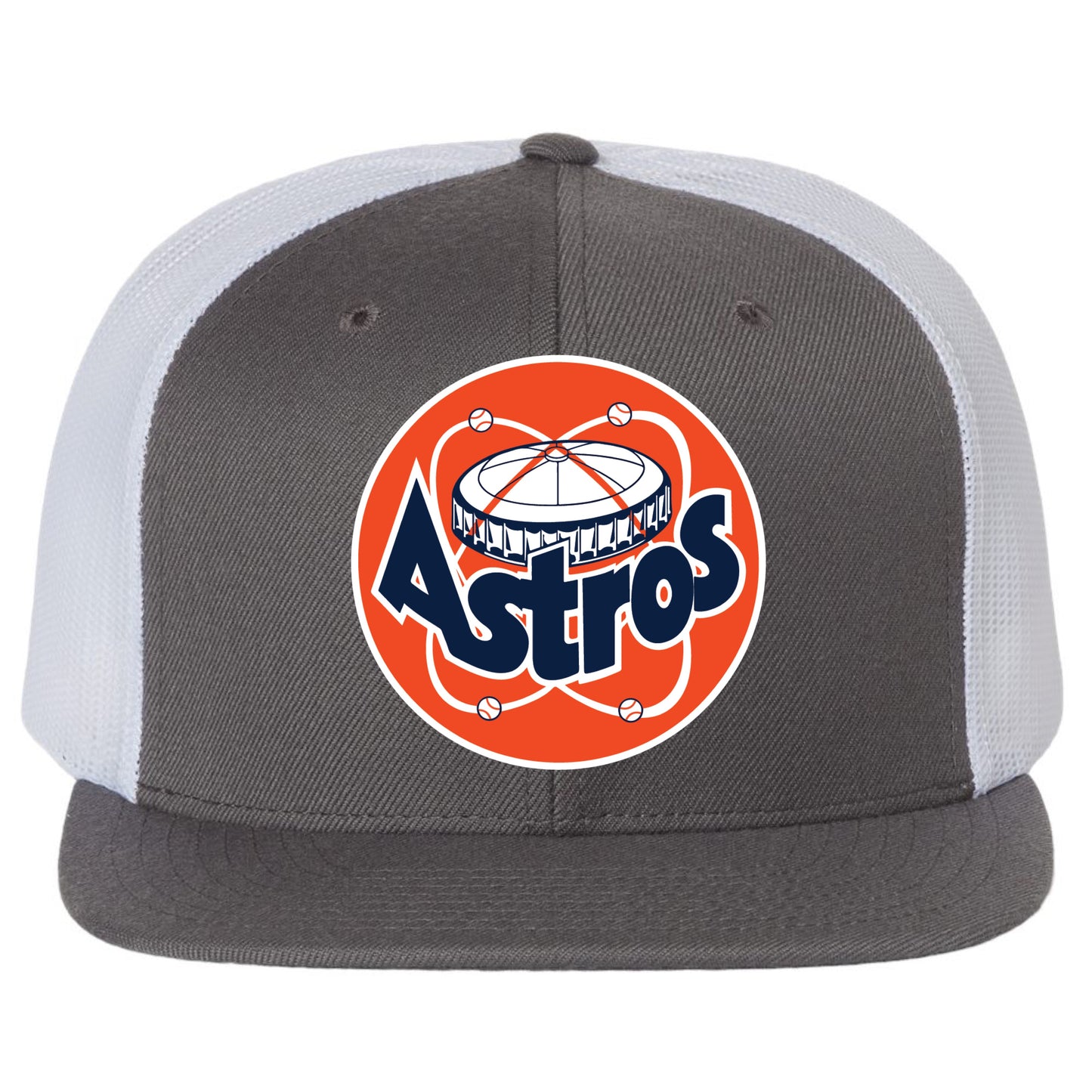 Astros Retro Astrodome 3D PVC Patch Wool Blend Flat Bill Hat- Charcoal/ White - Ten Gallon Hat Co.