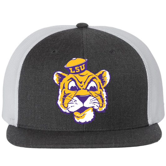 LSU Sailor Mike 3D PVC Patch Wool Blend Flat Bill Hat- Heather Charcoal/ White - Ten Gallon Hat Co.