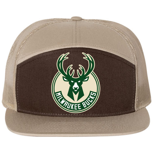 Milwaukee Bucks 3D Snapback Seven-Panel Trucker Hat- Brown/ Khaki - Ten Gallon Hat Co.