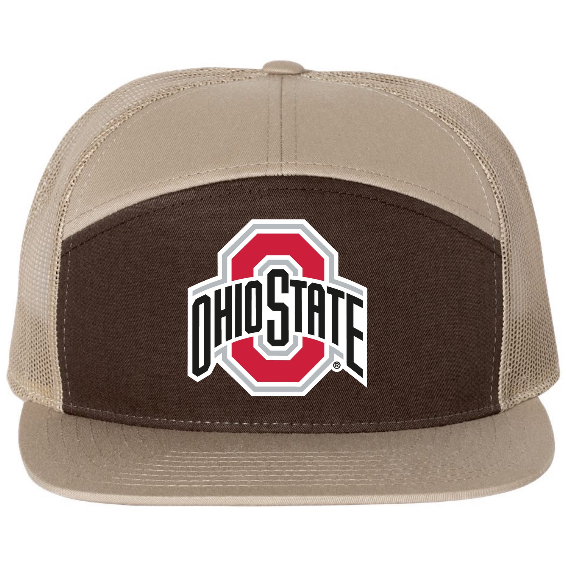 Ohio State Buckeyes 3D Snapback Seven-Panel Trucker Hat- Brown/ Khaki - Ten Gallon Hat Co.