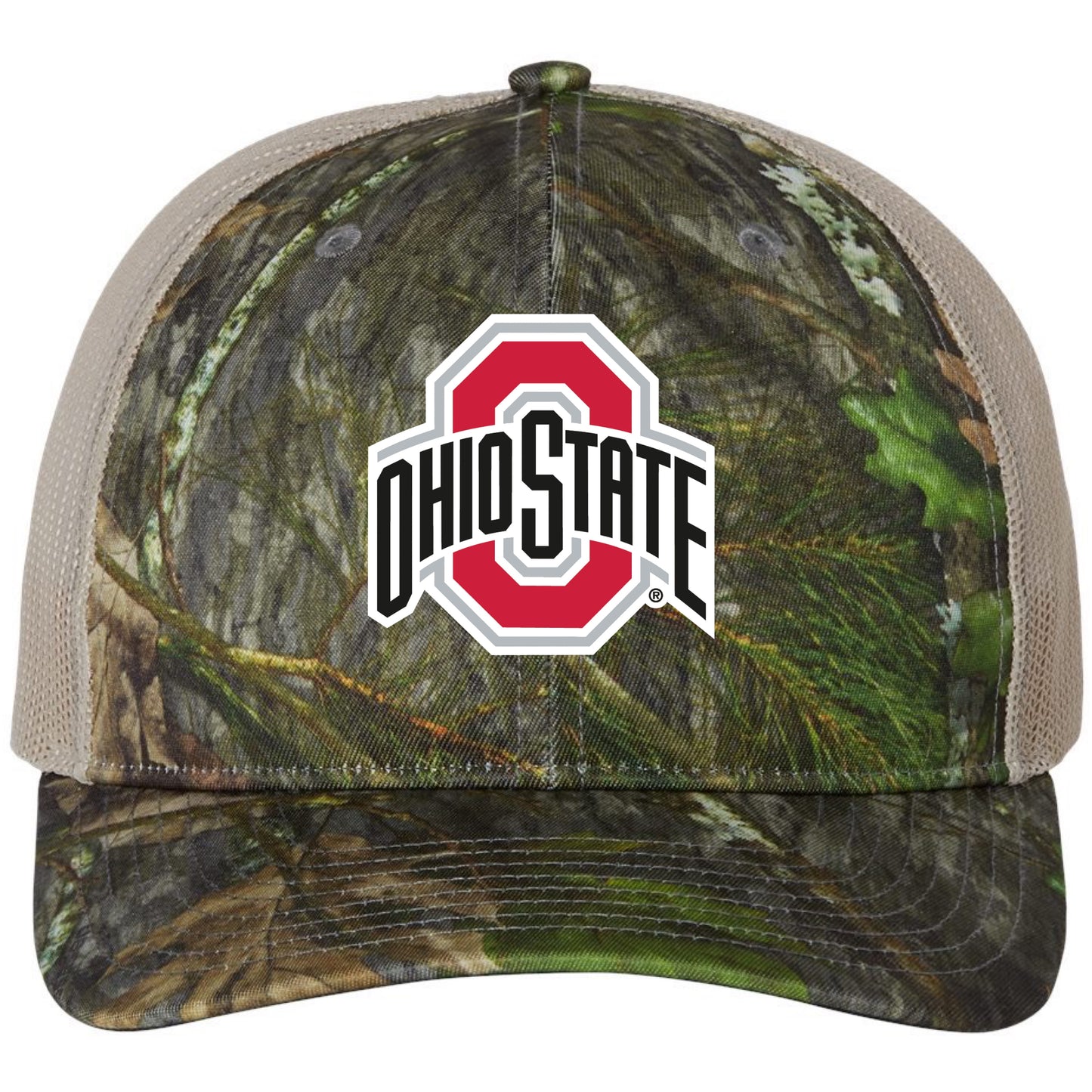 Ohio State Buckeyes 3D Patterned Snapback Trucker Hat- Mossy Oak Obsession/ Khaki - Ten Gallon Hat Co.