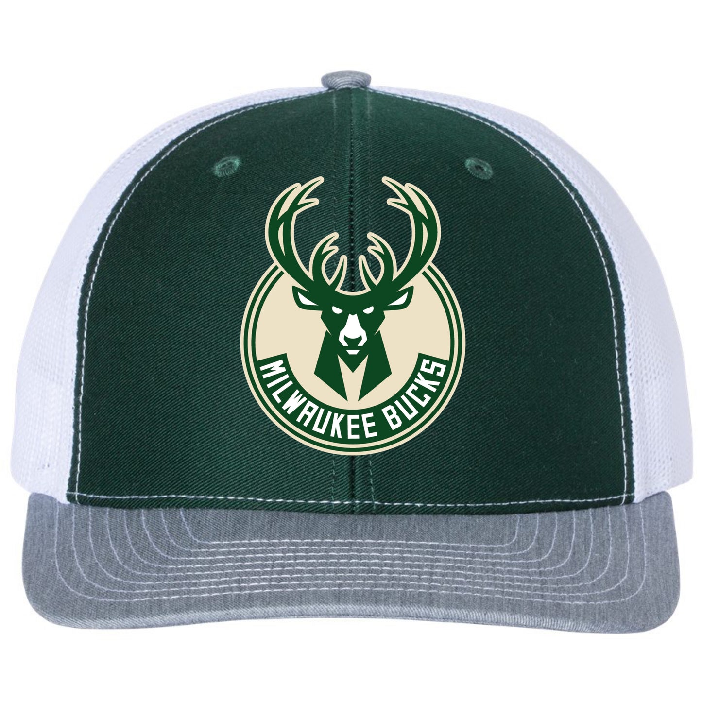 Milwaukee Bucks 3D Snapback Trucker Hat- Dark Green/ White/ Heather Grey - Ten Gallon Hat Co.