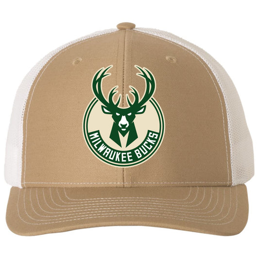 Milwaukee Bucks 3D PVC Patch Hat- Khaki/ White - Ten Gallon Hat Co.