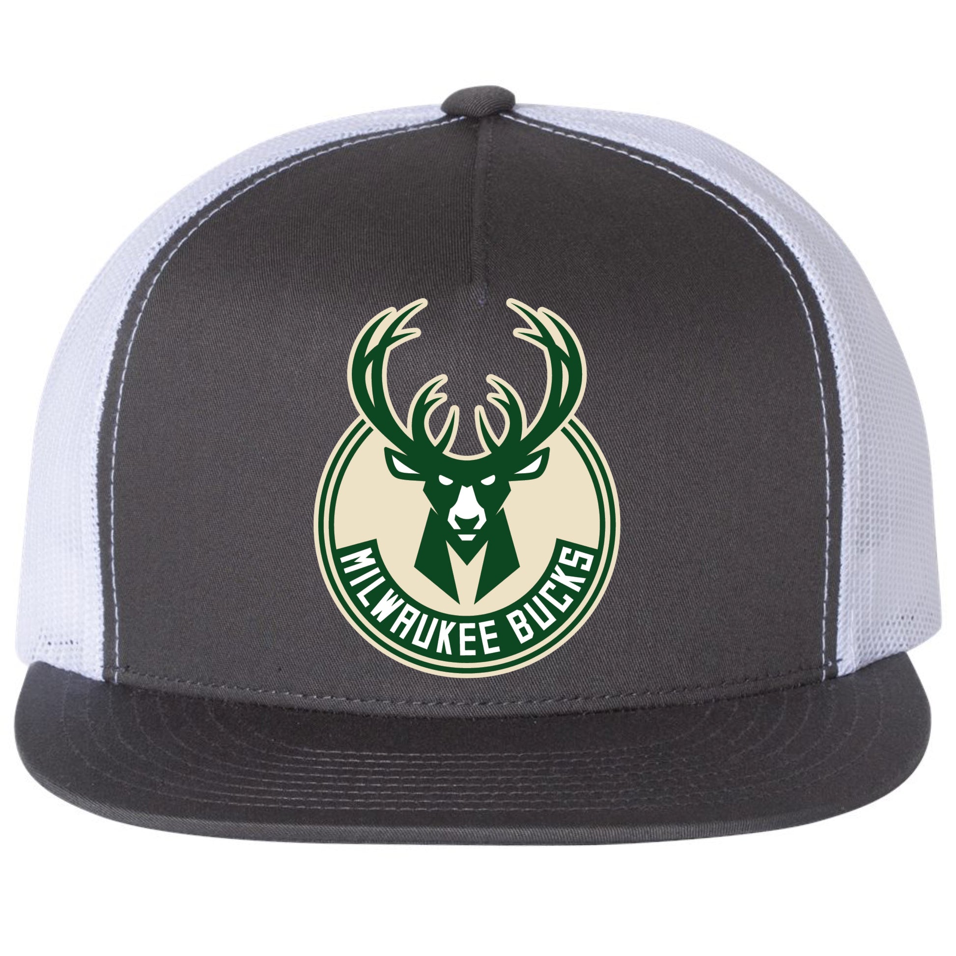 Milwaukee Bucks 3D YP Snapback Flat Bill Trucker Hat- Charcoal/ White - Ten Gallon Hat Co.