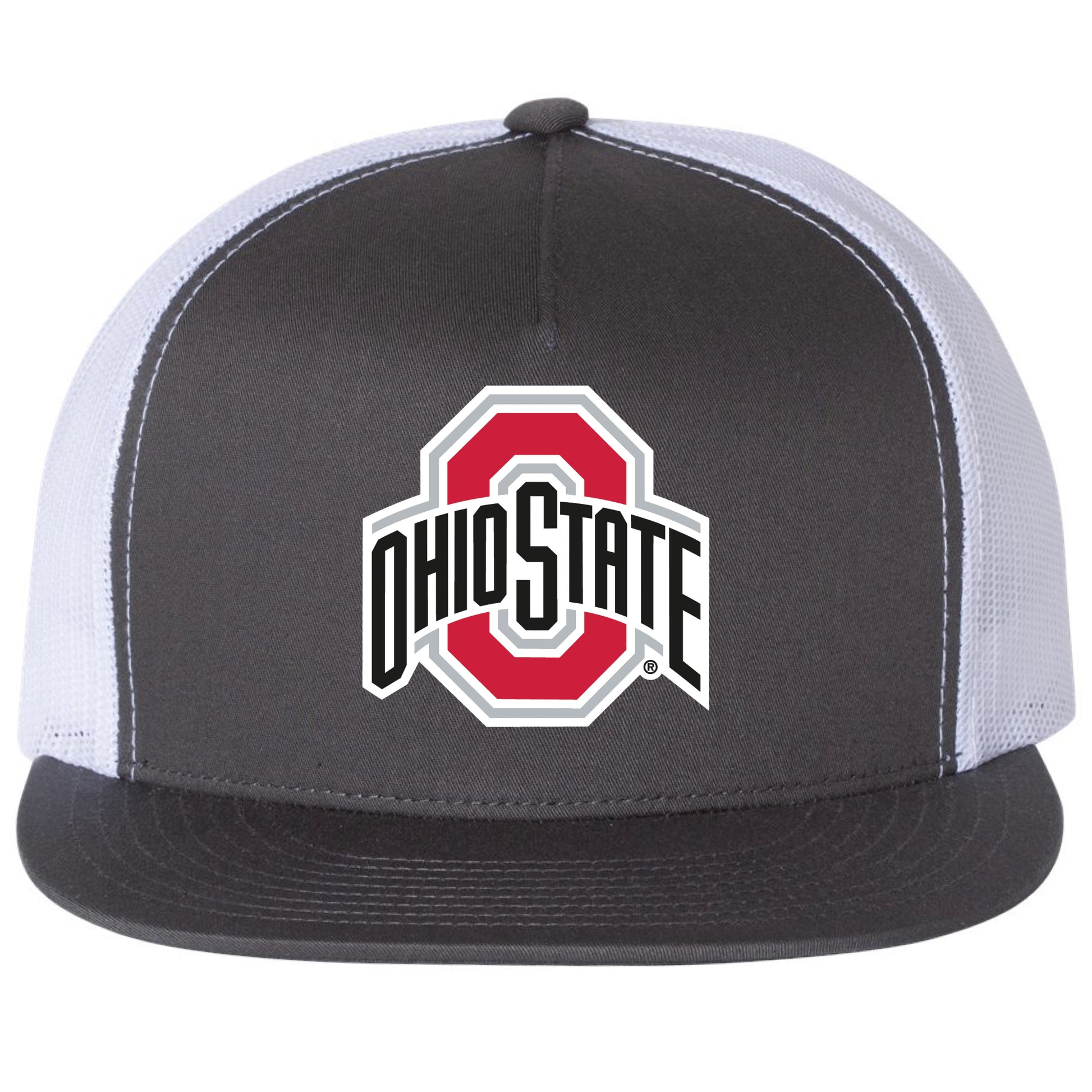 Ohio State Buckeyes 3D YP Snapback Flat Bill Trucker Hat- Charcoal/ White - Ten Gallon Hat Co.