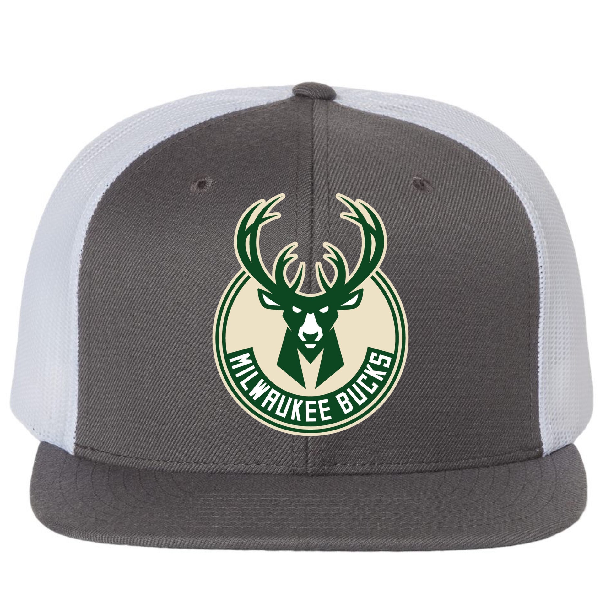 Milwaukee Bucks 3D PVC Patch Wool Blend Flat Bill Hat- Charcoal/ White - Ten Gallon Hat Co.