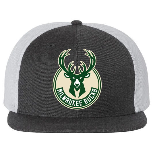 Milwaukee Bucks 3D PVC Patch Wool Blend Flat Bill Hat- Heather Charcoal/ White - Ten Gallon Hat Co.