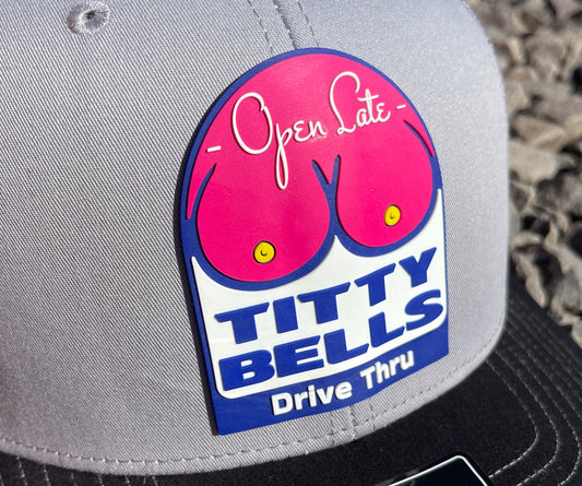 Titty Bells 3 D PVC Patch Hat- Charcoal/ White - Ten Gallon Hat Co.