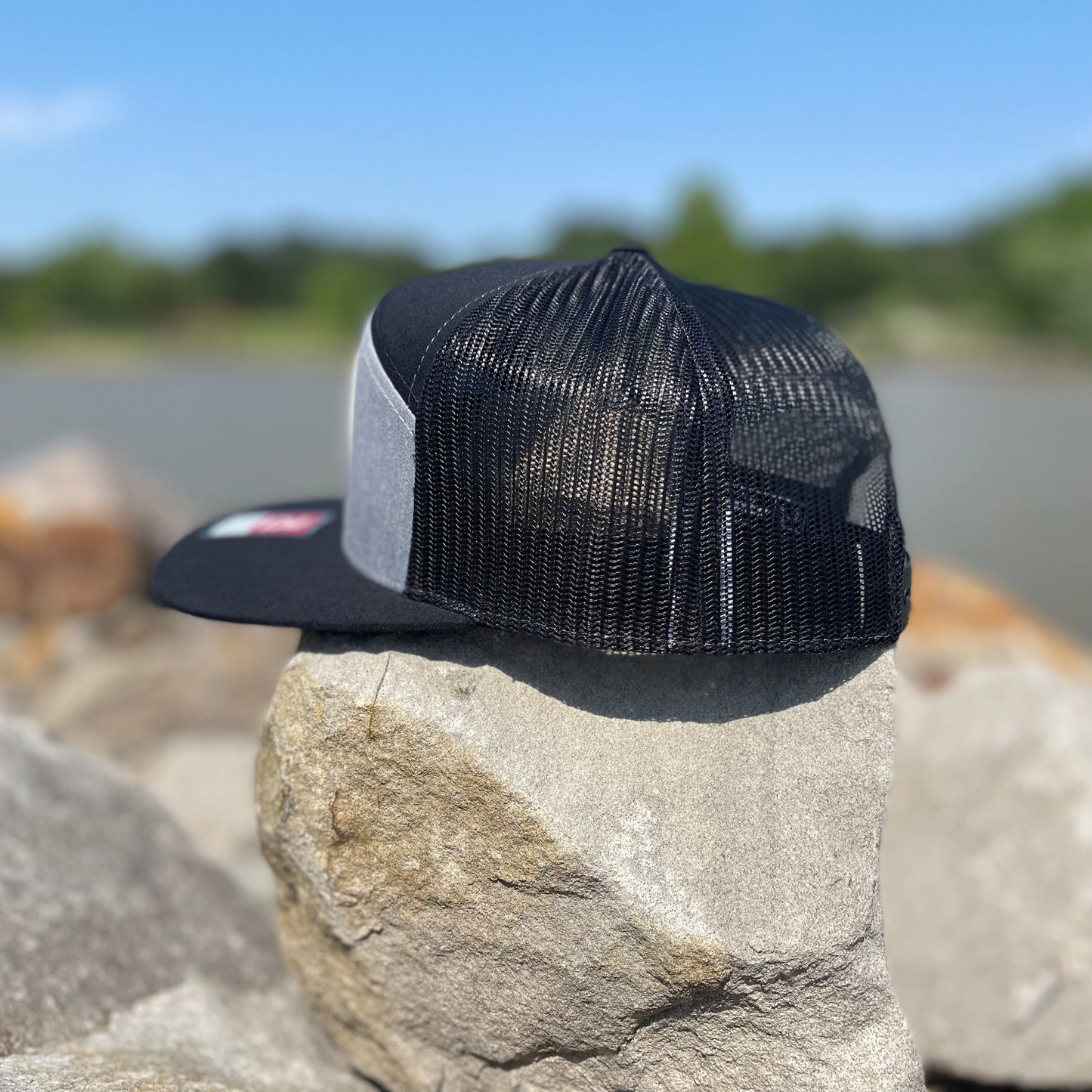AT4 3D Topo Snapback Seven-Panel Trucker Hat- Heather Grey/ Black - Ten Gallon Hat Co.