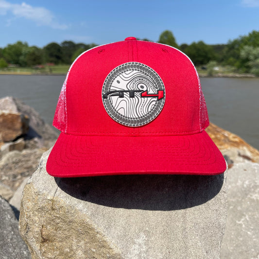 AT4 3D Topo Patterned Mesh Snapback Trucker Hat- Red/ Red to White Fade - Ten Gallon Hat Co.