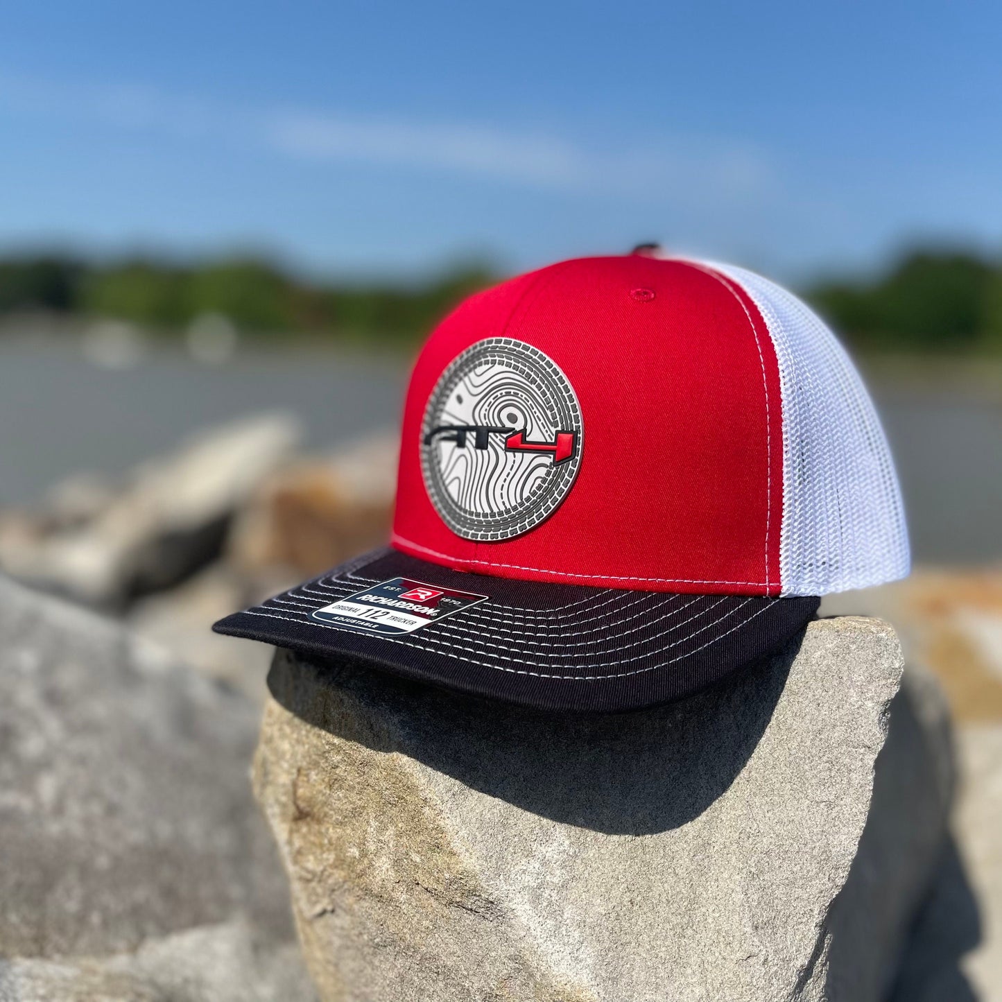 AT4 3D Topo Snapback Trucker Hat- Red/ White/ Black - Ten Gallon Hat Co.