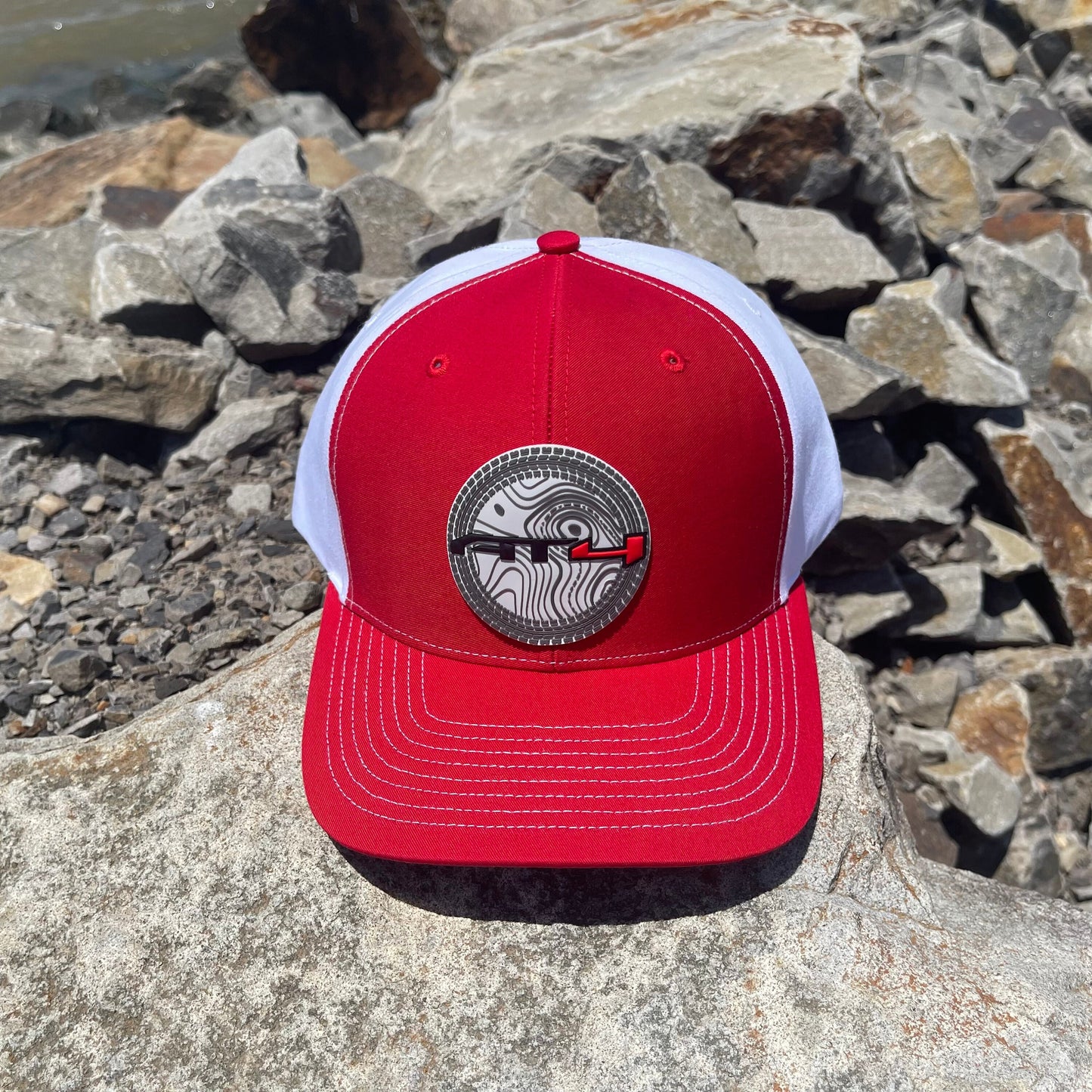 AT4 3D Topo Twill Back Trucker Hat- Red/ White - Ten Gallon Hat Co.