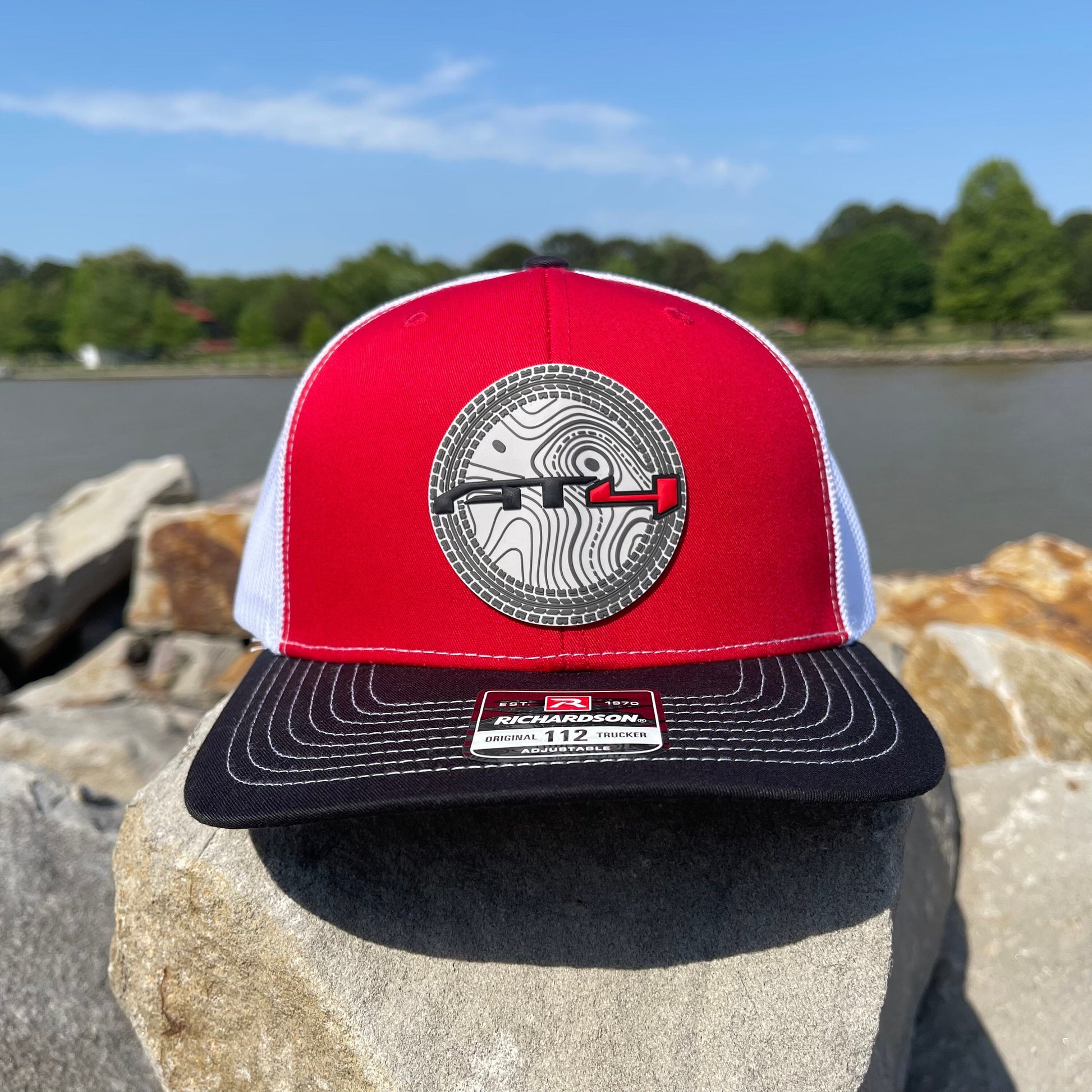 AT4 3D Topo Snapback Trucker Hat- Red/ White/ Black - Ten Gallon Hat Co.