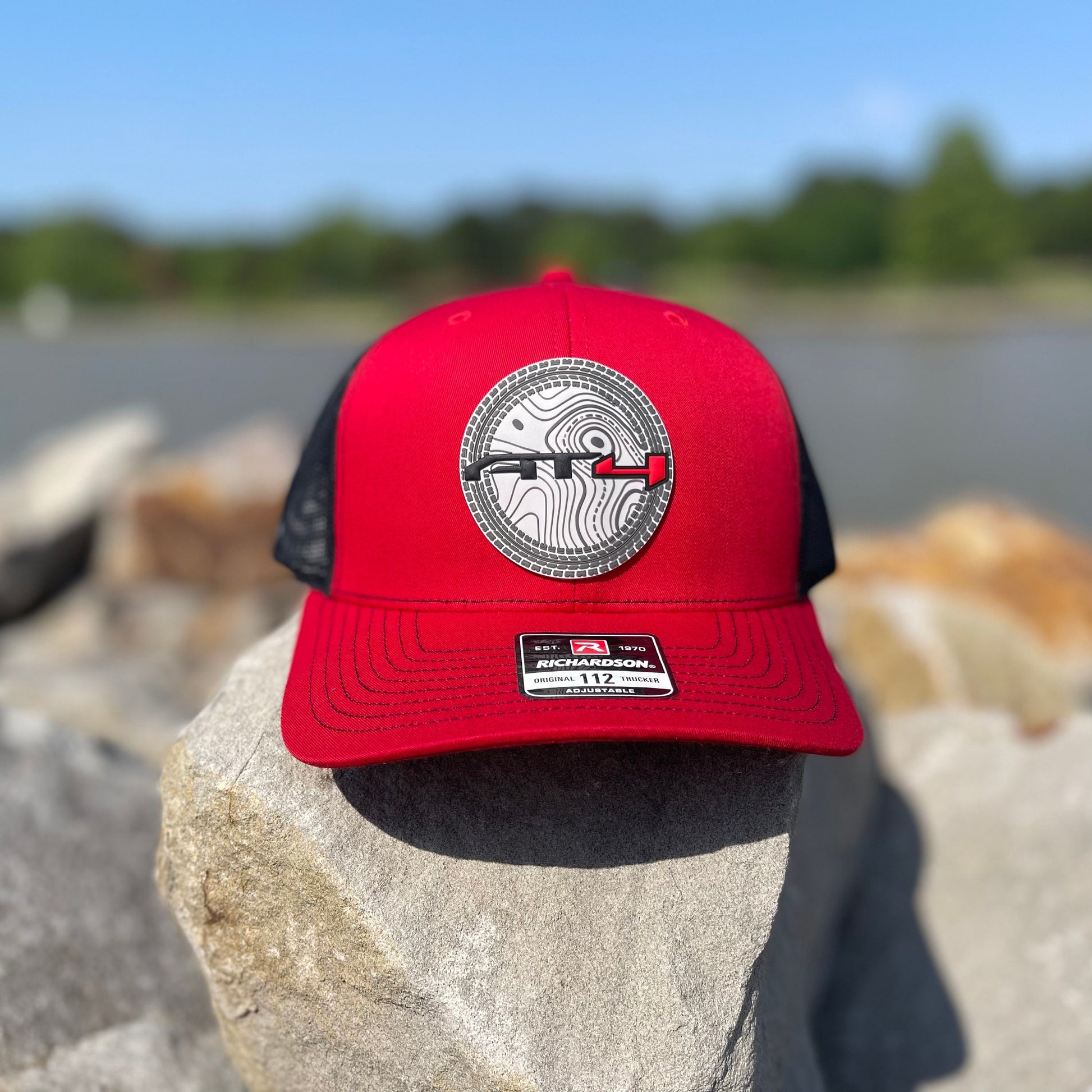 AT4 3D Topo Snapback Trucker Hat- Red/ Black - Ten Gallon Hat Co.