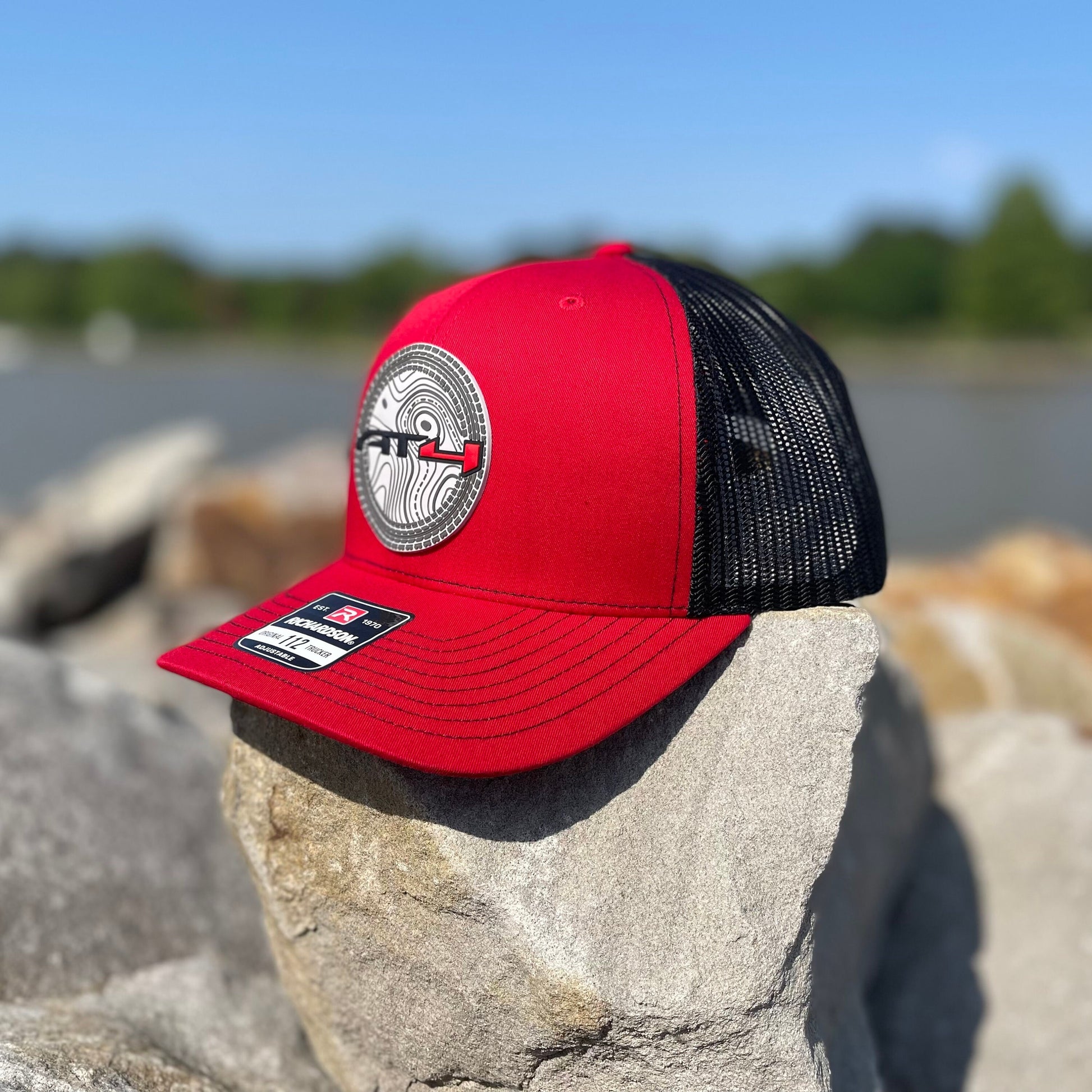 AT4 3D Topo Snapback Trucker Hat- Red/ Black - Ten Gallon Hat Co.