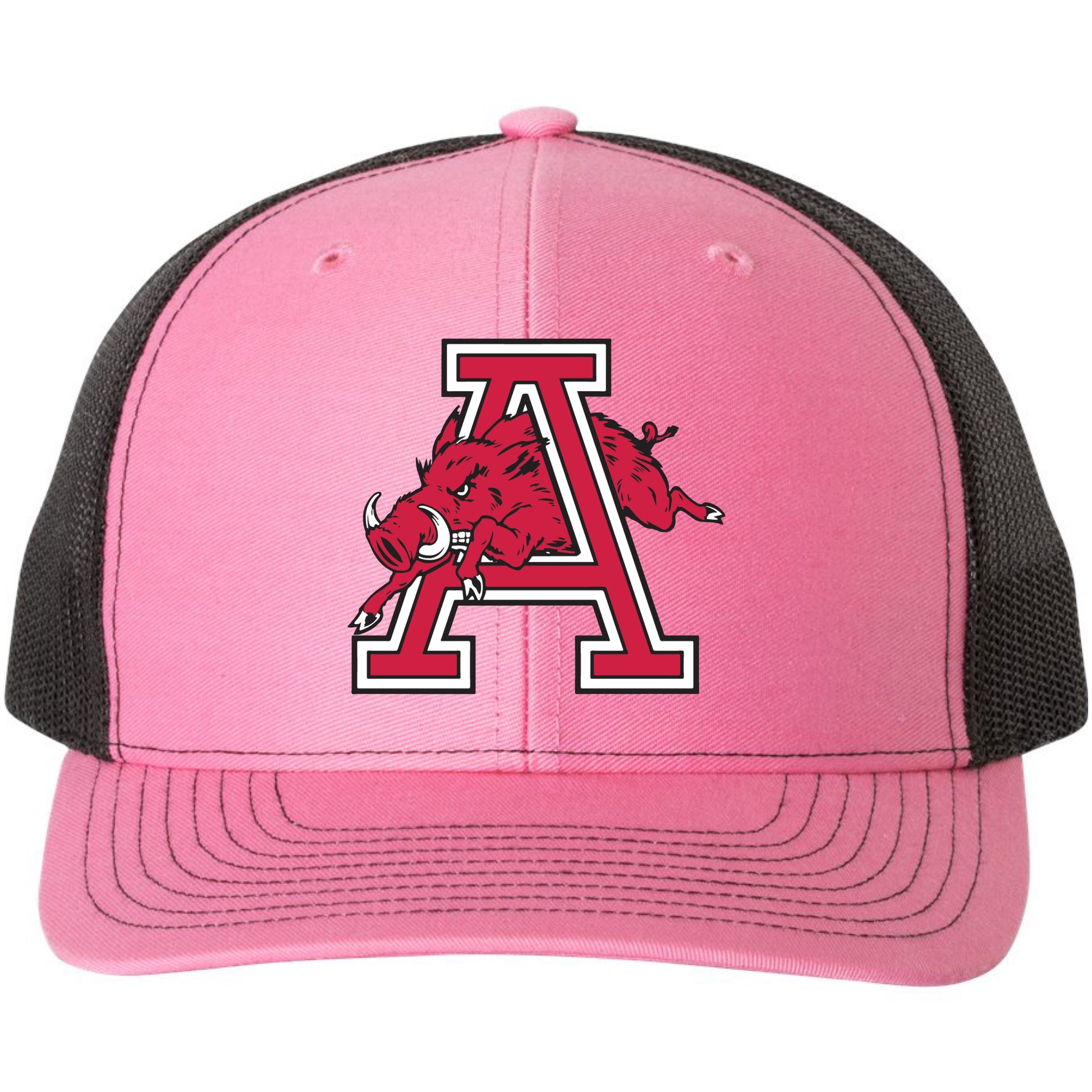 Arkansas Razorbacks Jumping Hog Classic 3D Snapback Trucker Hat- Hot Pink/ Black - Ten Gallon Hat Co.