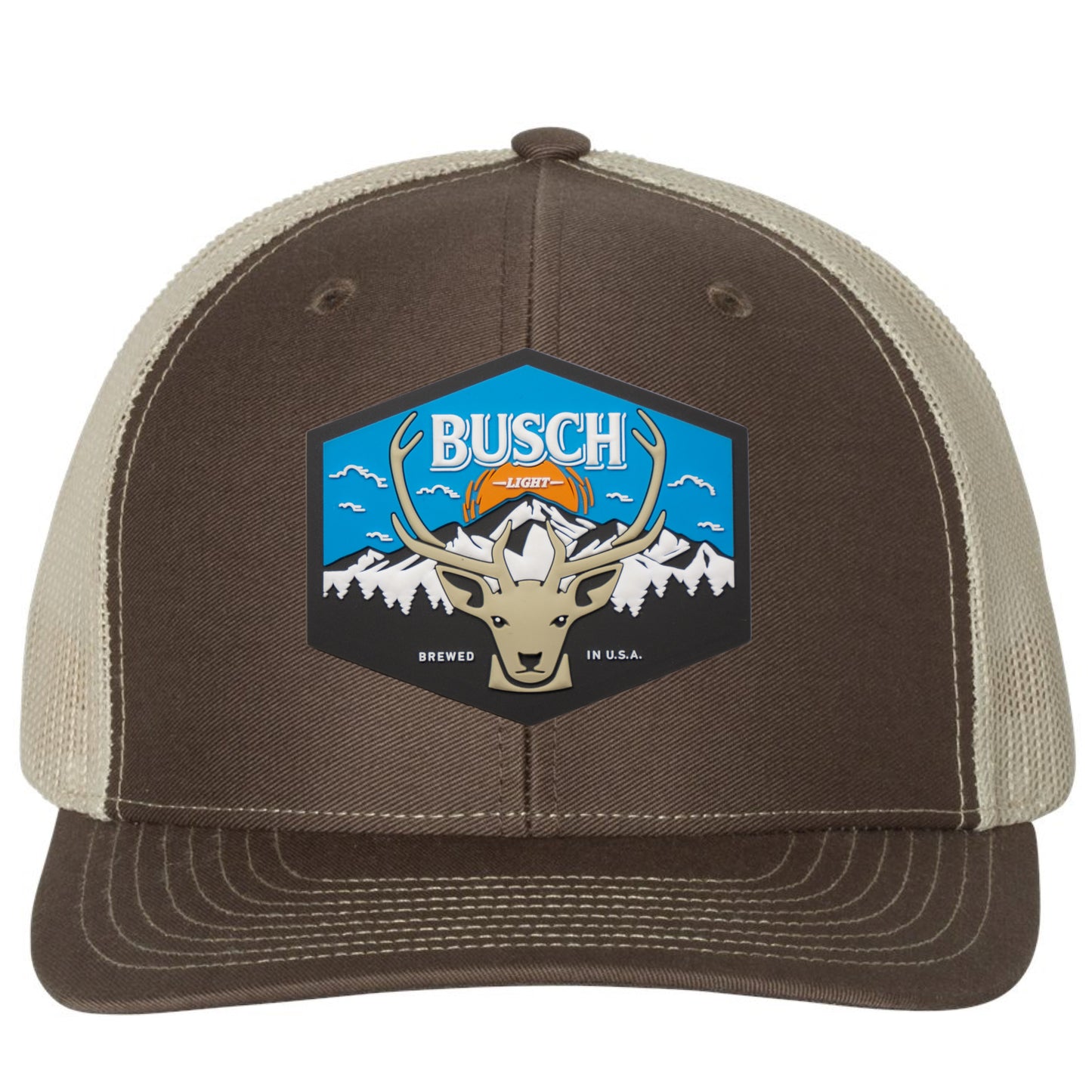 Busch Light Mountain Escape 3D YP Snapback Trucker Hat- Brown/ Khaki - Ten Gallon Hat Co.