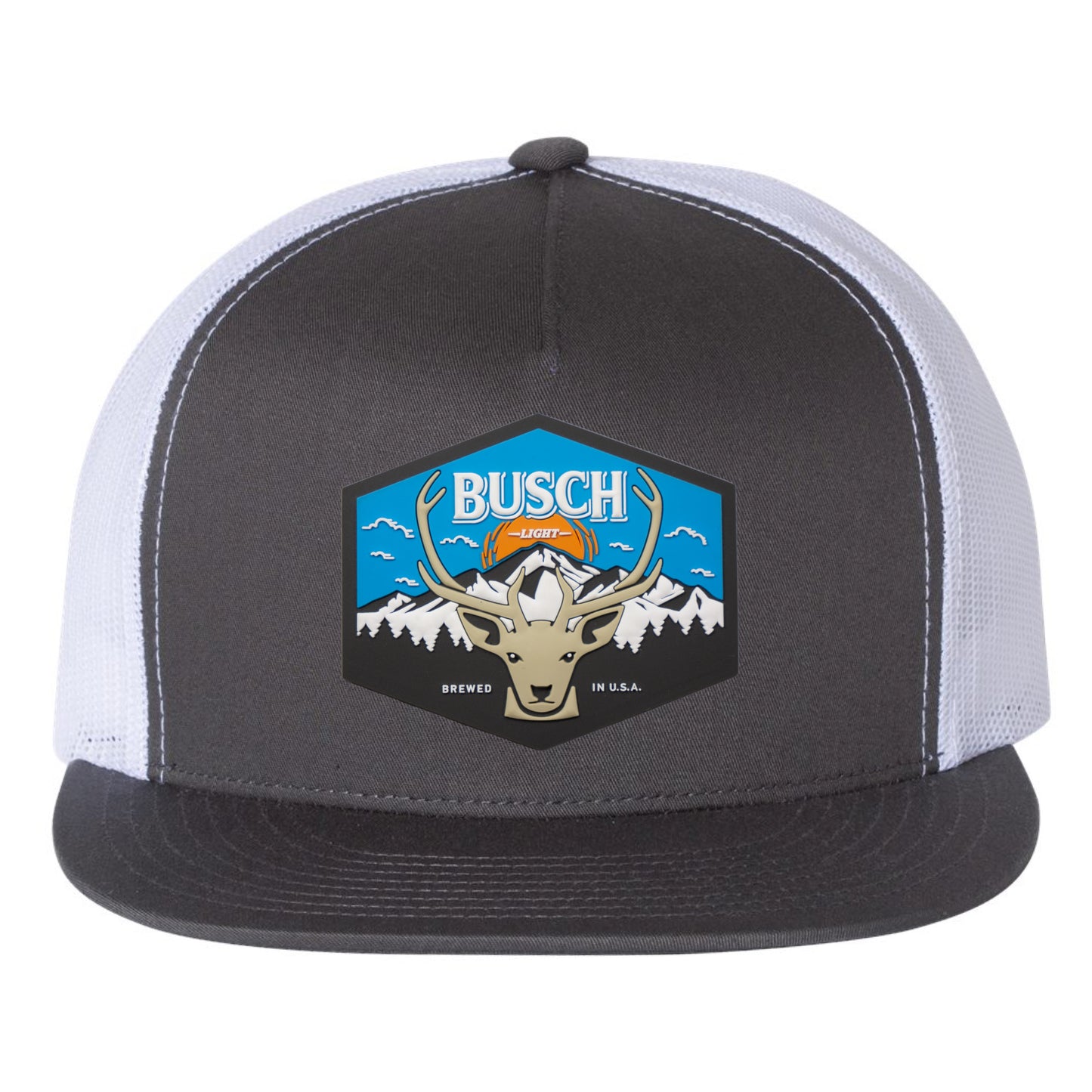 Busch Light Mountain Escape 3D YP Snapback Flat Bill Trucker Hat- Charcoal/ White - Ten Gallon Hat Co.