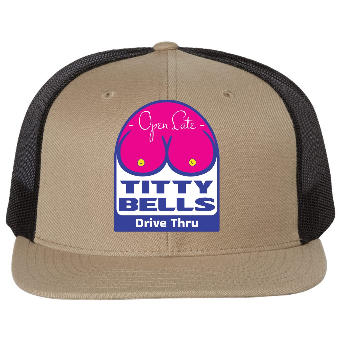 Titty Bells 3D PVC Patch Wool Blend Flat Bill Hat- Khaki/ Black - Ten Gallon Hat Co.