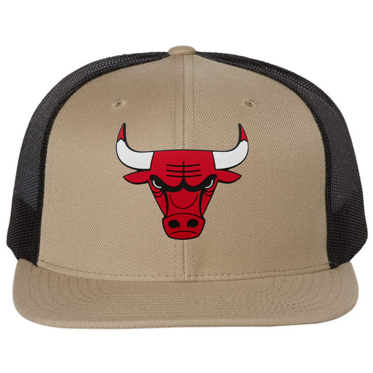 Chicago Bulls 3D PVC Patch Wool Blend Flat Bill Hat- Khaki/ Black - Ten Gallon Hat Co.