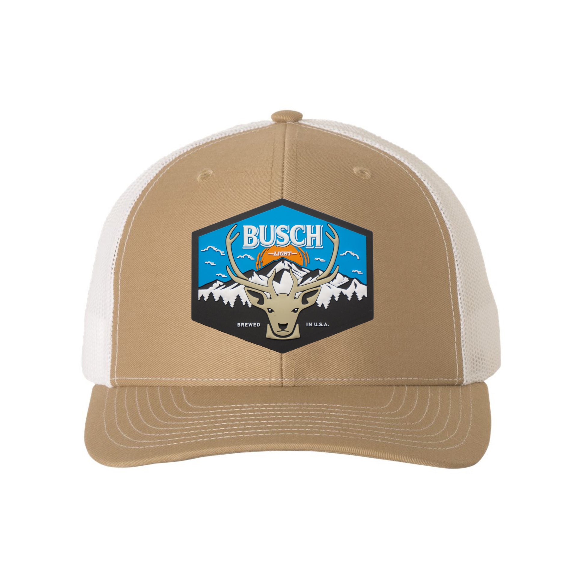 Busch Light Mountain Escape 3D PVC Patch Hat- Khaki/ White - Ten Gallon Hat Co.