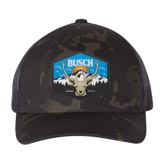 Busch Light Mountain Escape 3D YP Snapback Trucker Hat- Multicam Black/ Black - Ten Gallon Hat Co.