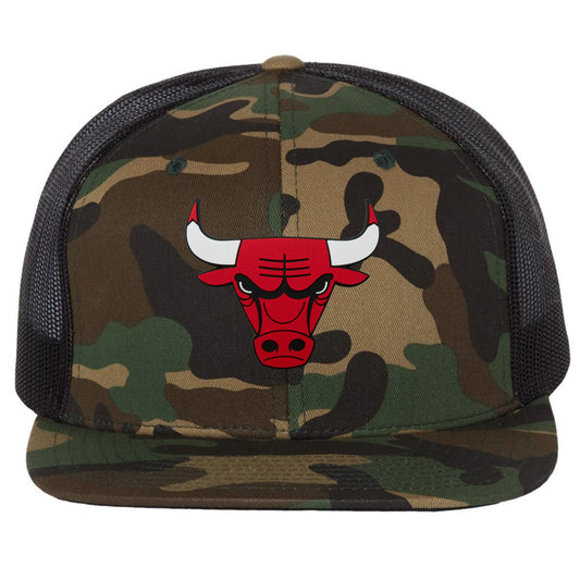 Chicago Bulls 3D PVC Patch Wool Blend Flat Bill Hat- Army Camo/ Black - Ten Gallon Hat Co.