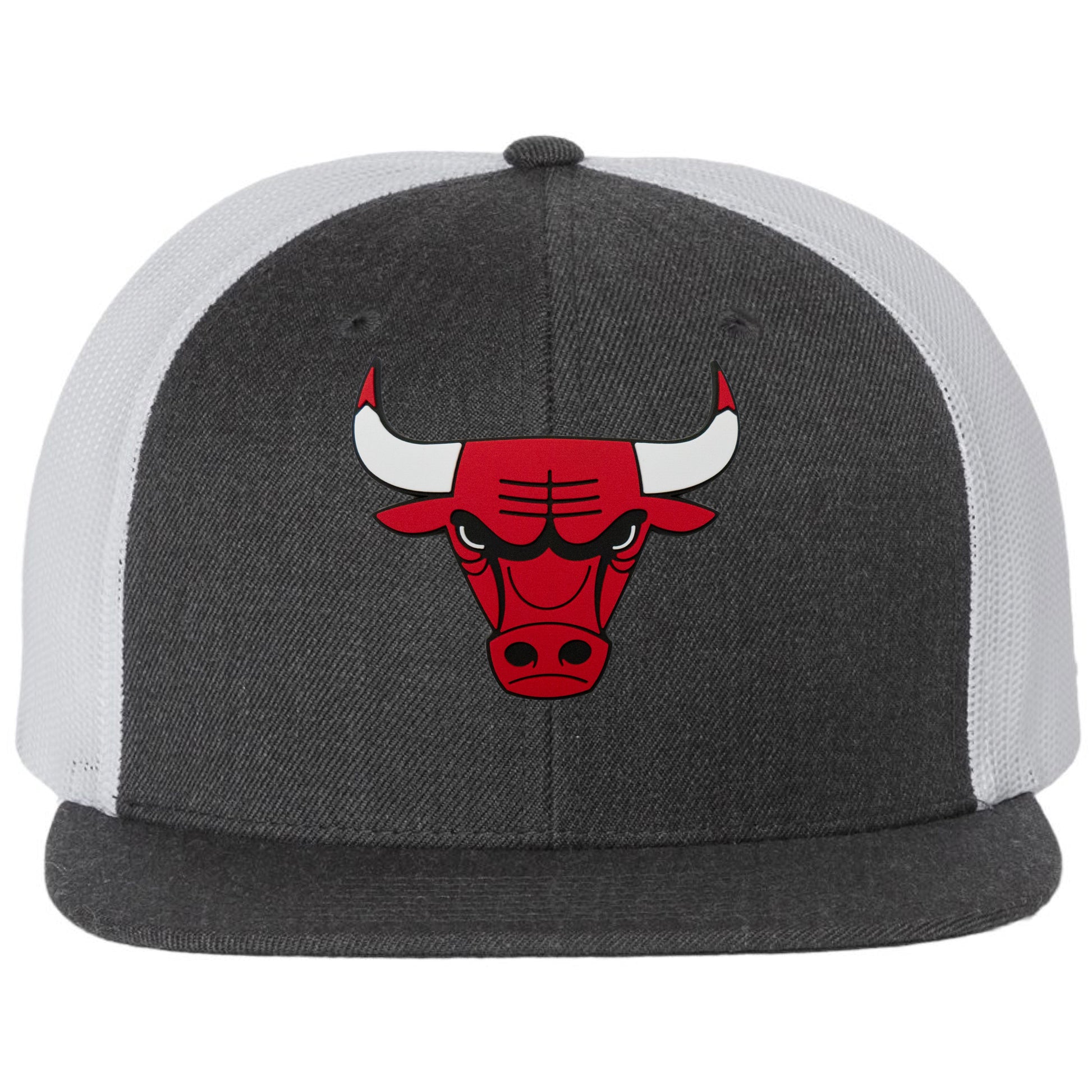 Chicago Bulls 3D PVC Patch Wool Blend Flat Bill Hat- Heather Charcoal/ White - Ten Gallon Hat Co.