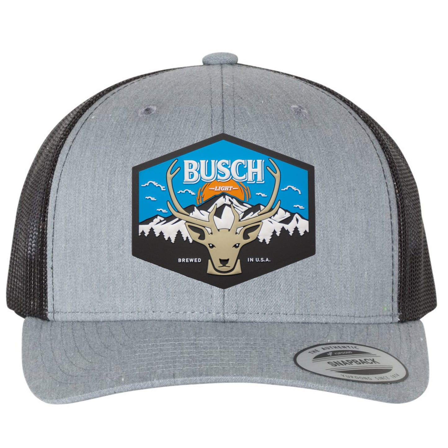 Busch Light Mountain Escape YP Snapback Trucker Hat- Heather Grey/ Black - Ten Gallon Hat Co.