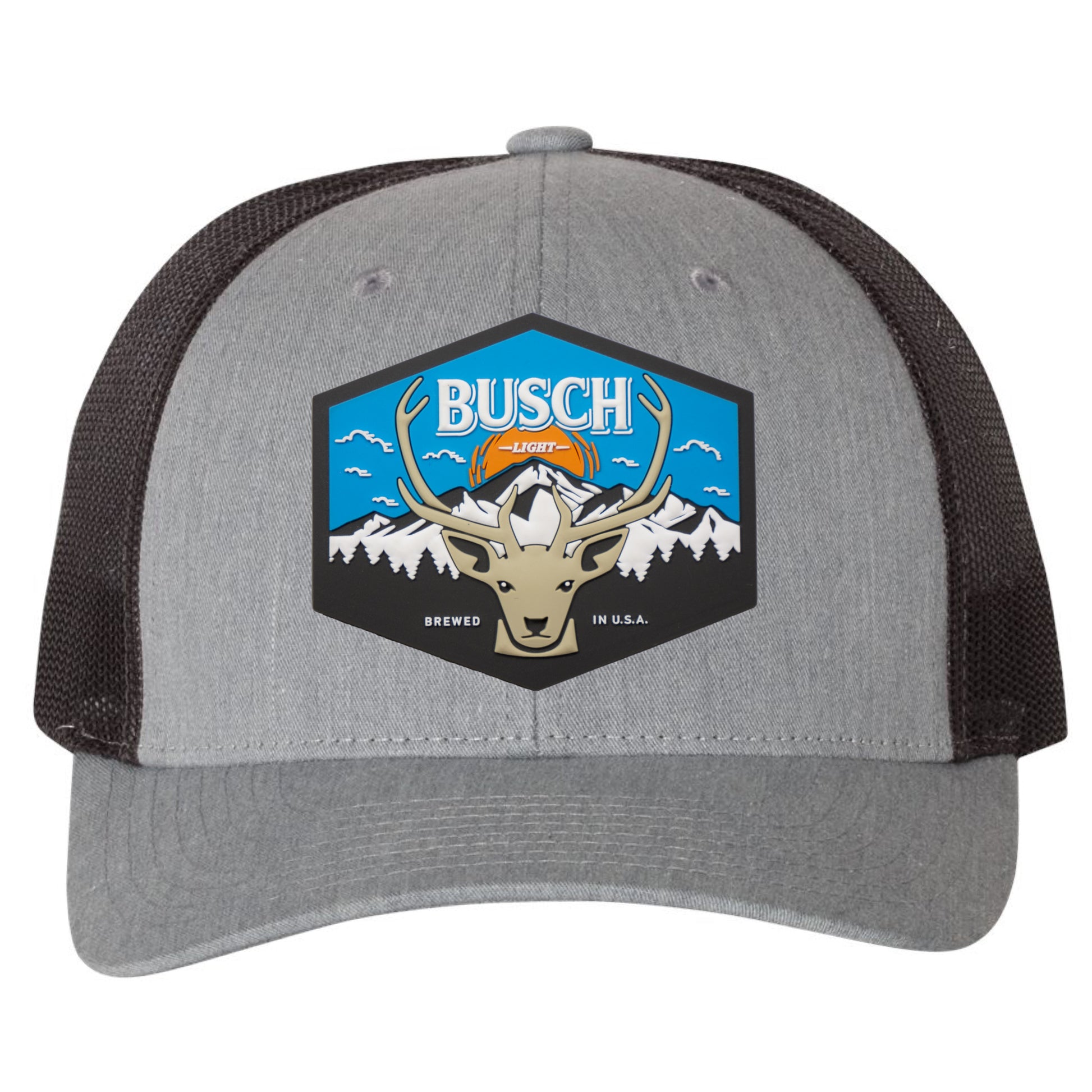 Busch Light Mountain Escape 3D Snapback Trucker Hat- Heather Grey/ Dark Charcoal - Ten Gallon Hat Co.