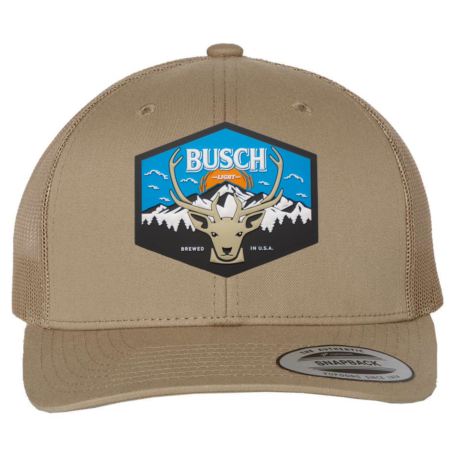 Busch Light Mountain Escape 3D YP Snapback Trucker Hat- Khaki - Ten Gallon Hat Co.