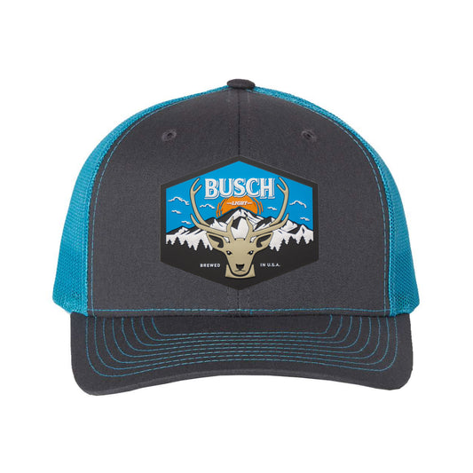 Busch Light Mountain Escape 3D Snapback Trucker Hat- Charcoal/ Neon Blue - Ten Gallon Hat Co.