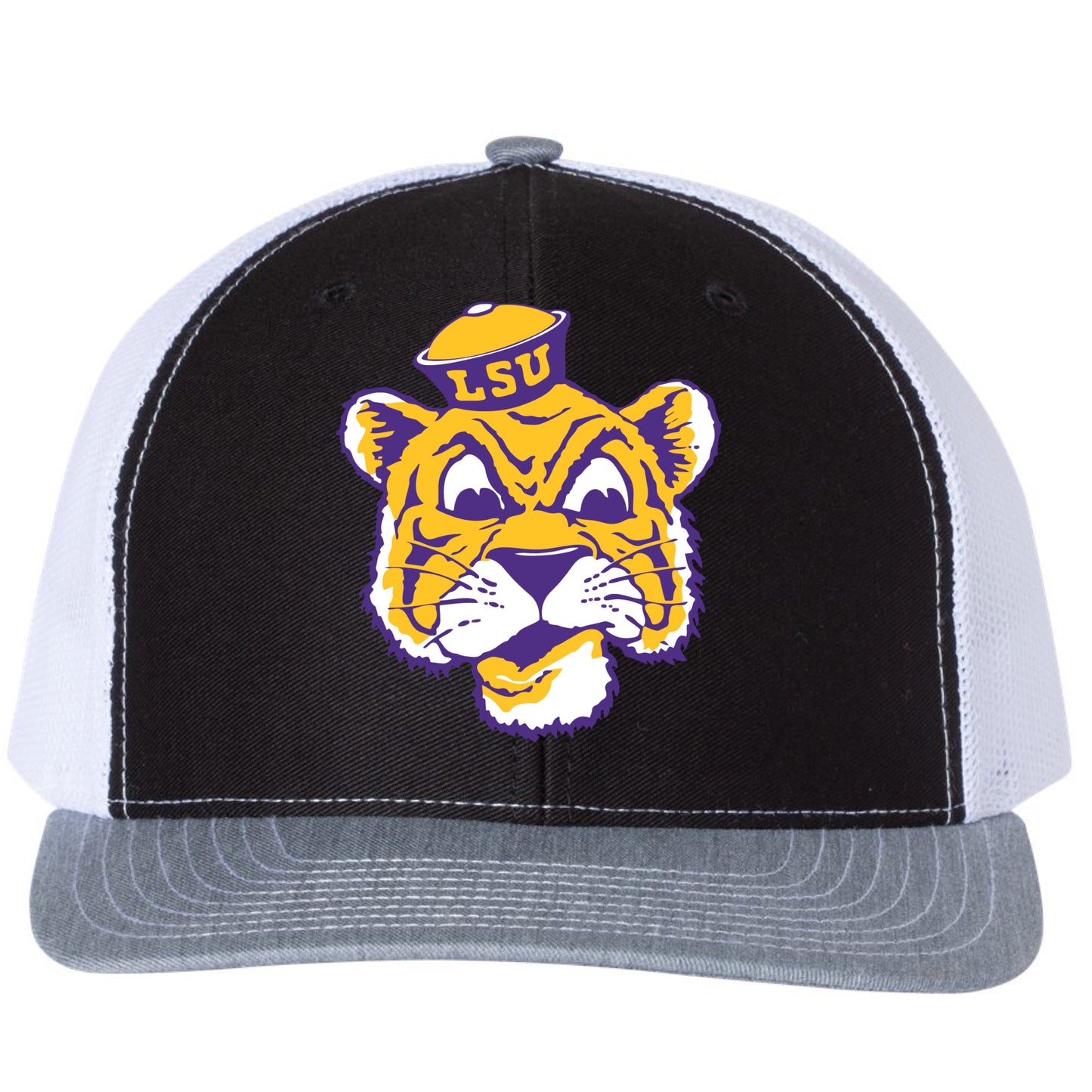 LSU Sailor Mike 3D PVC Patch Hat- Black/ White/ Heather Grey - Ten Gallon Hat Co.