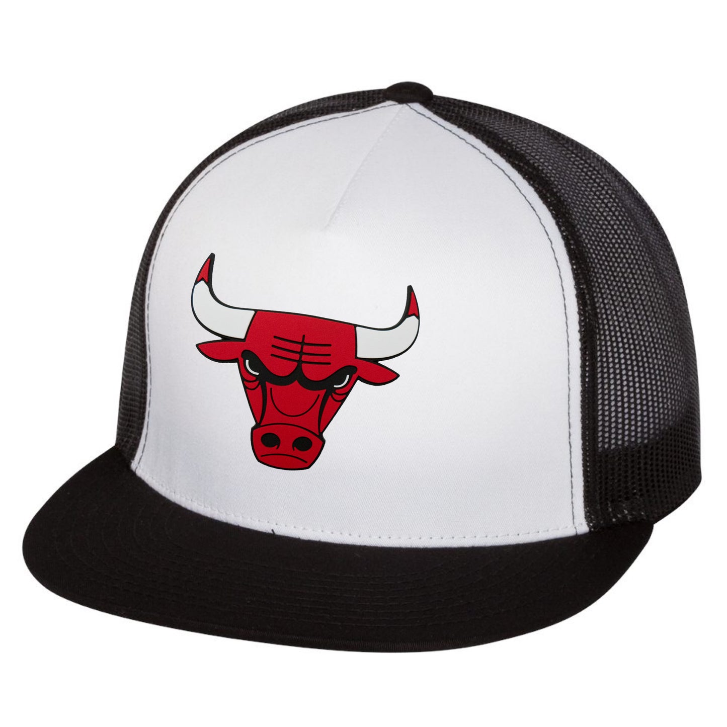 Chicago Bulls YP Snapback Flat Bill Trucker Hat- White/ Black - Ten Gallon Hat Co.