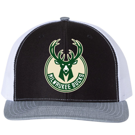 Milwaukee Bucks 3D Snapback Trucker Hat- Black/ White/ Heather Grey - Ten Gallon Hat Co.