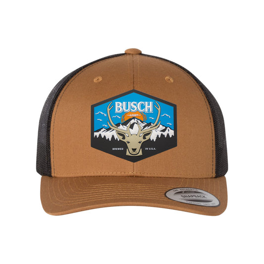 Busch Light Mountain Escape YP Snapback Trucker Hat- Caramel/ Black - Ten Gallon Hat Co.